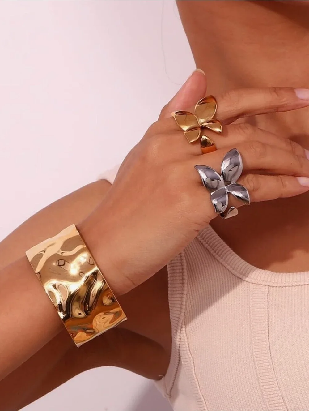 Flexible Silver Floral Petal Ring